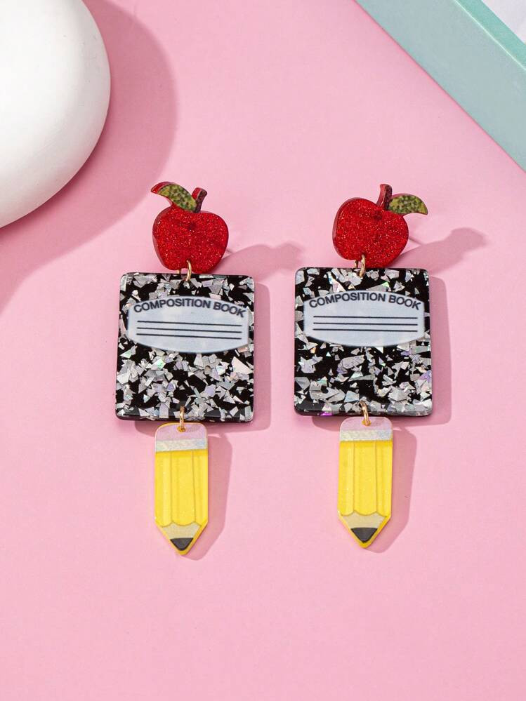 1pair Teacher's Day Style Silver Foil Acrylic Earrings For Women's Everyday Wear | SHEIN