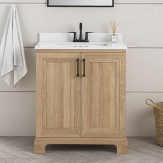 Glacier Bay Sinita 30 in. Single Sink Weathered Tan Bath Vanity with White Engineered Stone Top (... | The Home Depot