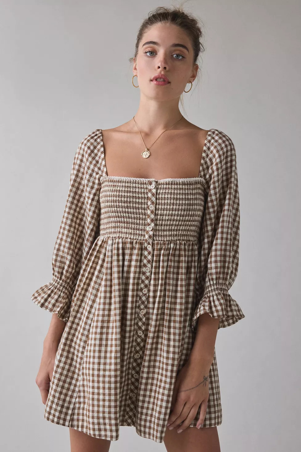 Kimchi Blue Cute As A Button Puff Sleeve Babydoll Mini Dress | Urban Outfitters (US and RoW)