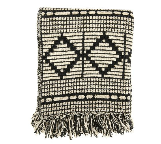 Ginni Diamond Pattern Fringe Throw | Pottery Barn (US)