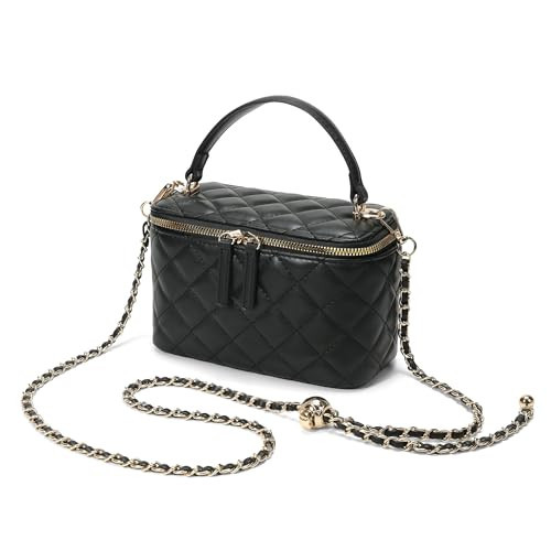 Goinsound Small Crossbody Purses for Women Vanity Purse with Mirror Mini Quilted Box Bags with Chain Strap Black | Amazon (US)
