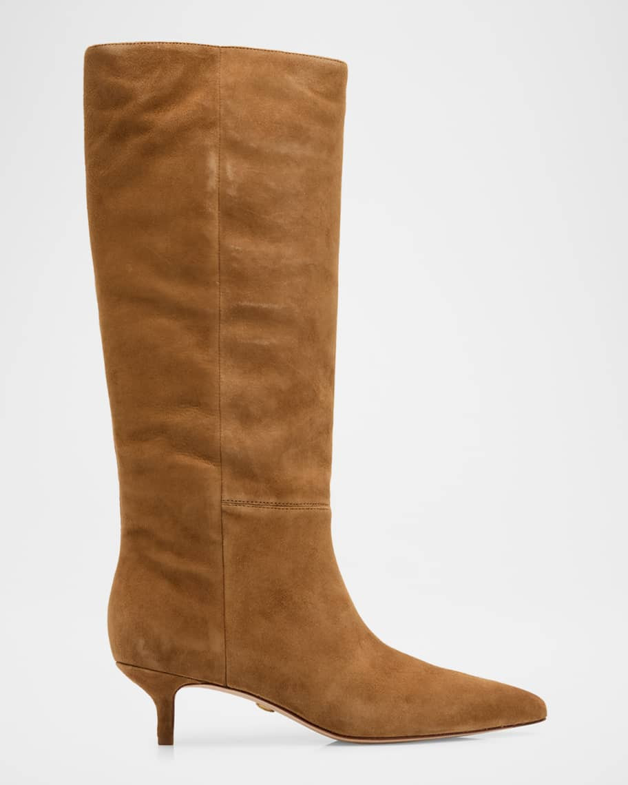 Veronica Beard Lisa Suede Kitten-Heel Knee Boots | Neiman Marcus