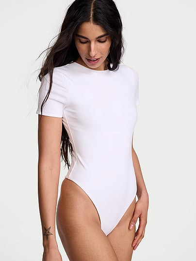 Shapewear By Victoria Smoothing Rib Tee Bodysuit, White/ivory, S - Women's Tops - Victoria's Secret | Victoria's Secret (US / CA )