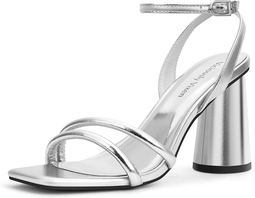 Women's Block High Heels Square Toe Heeled Sandals Ankle Strap Shoes | Amazon (US)