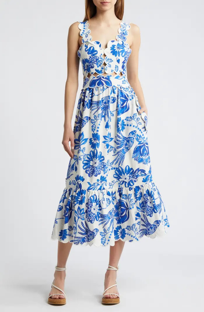 FARM Rio Flowerful Birds Cutout Midi Dress | Nordstrom | Nordstrom