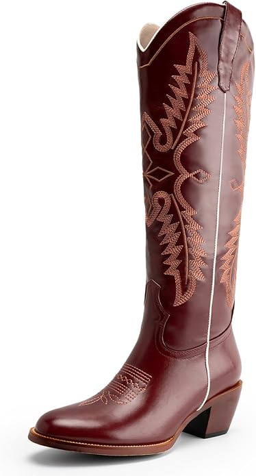 GORBINETI Women Pink Cowboy Boots Mid Calf Cowgirl Boots Sky Blue Western Boots Embroidered Suede... | Amazon (US)