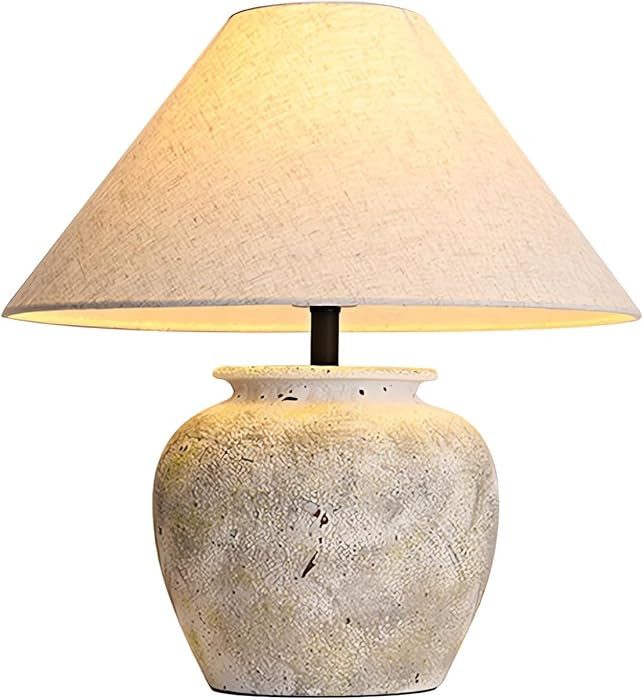 Farmhouse Table Lamp White Ceramic Lamps Rustic Clay Pot with Fabric Shade Decor for Living Room ... | Amazon (US)