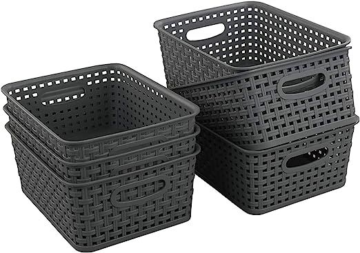 Teyyvn Plastic Storage Basket, 10.03" x 7.59" x 4.09", Pack of 6, Gray | Amazon (US)