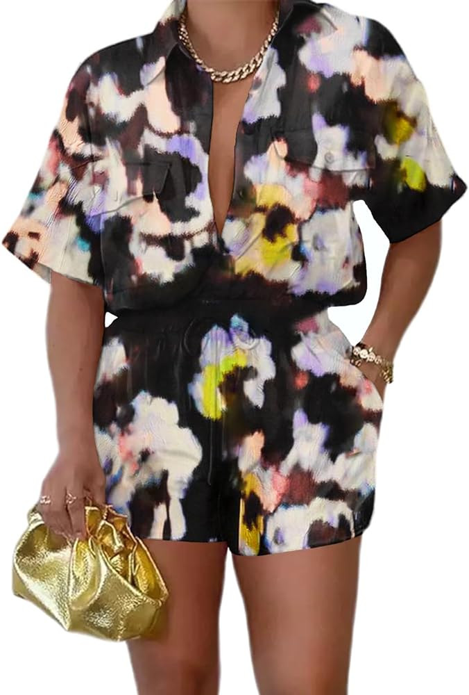 2 Piece Outfits for Women Button Down Lightweight Short Sleeve Shirts Loungewear Summer Shorts Se... | Amazon (US)