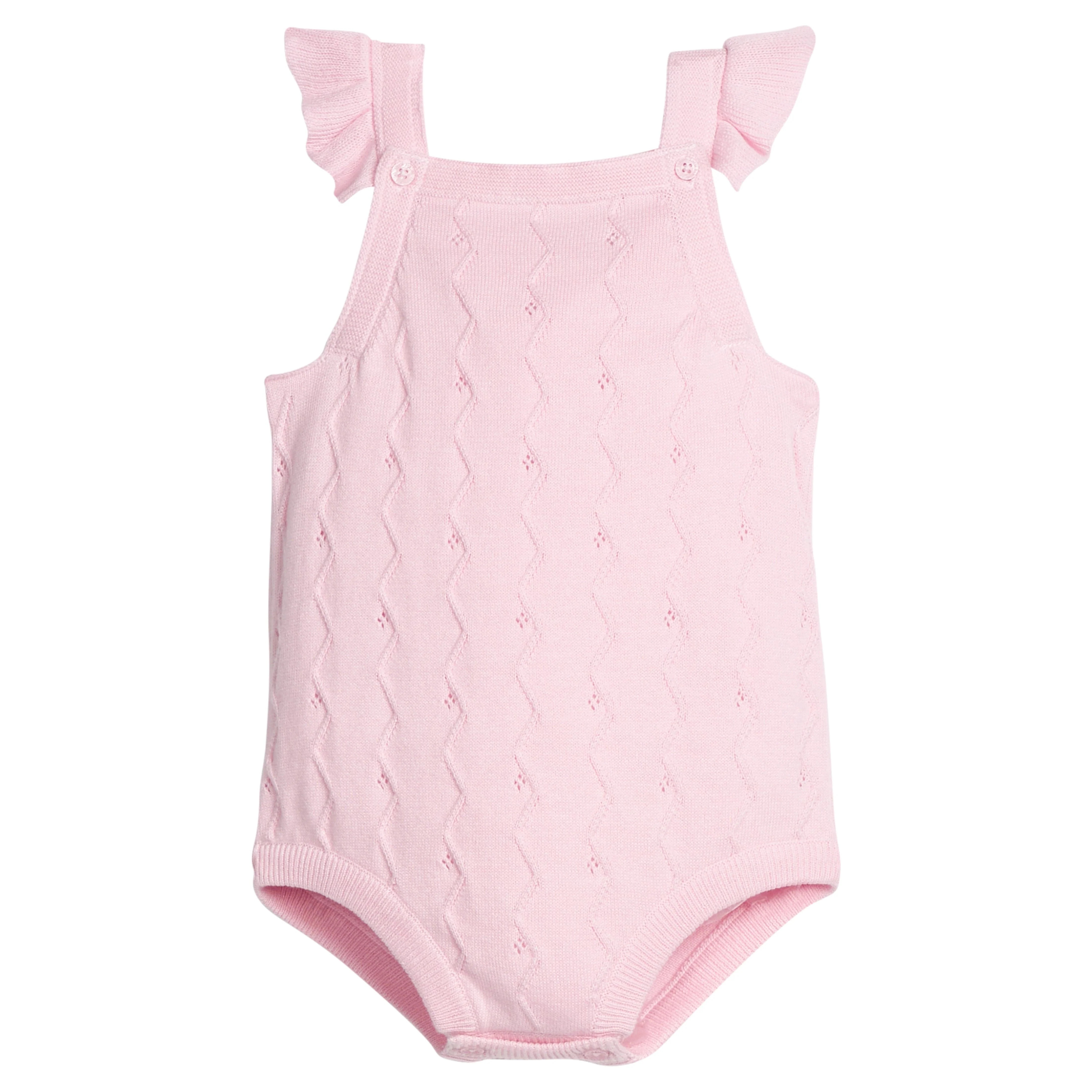 Little English | Baby Girls Light Pink Pointelle Knit Bubble | Little English
