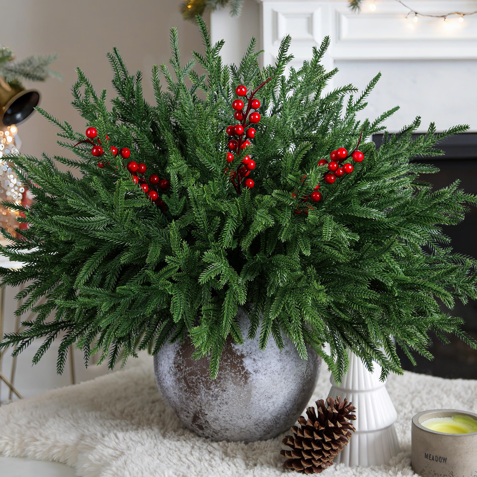Artificial Faux Christmas Norfolk Pine Stems Branches for Vases,12 Bundles Fake Evergreen Real To... | Amazon (US)