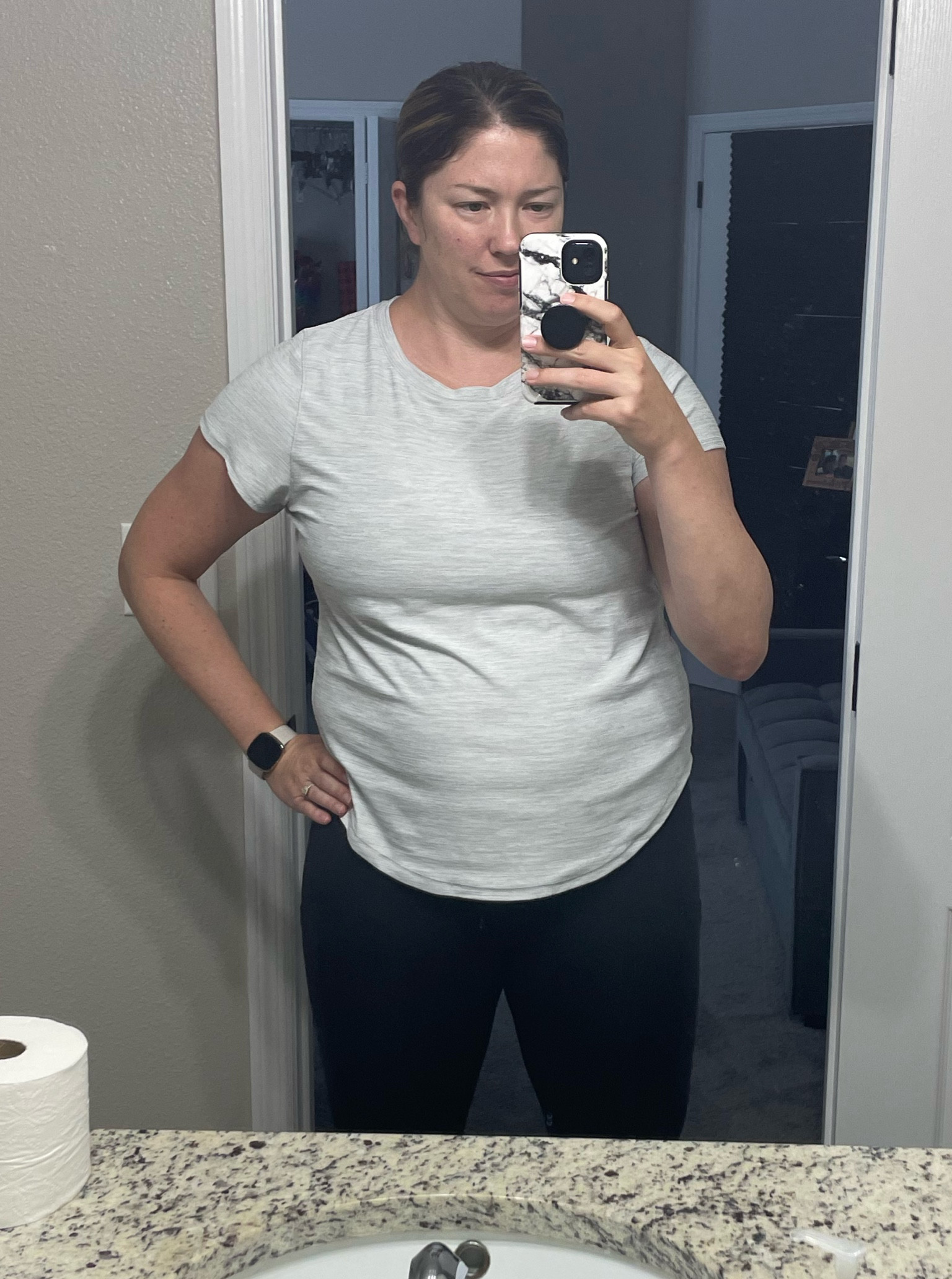WOOTD. Top is Old Navy and comes in a pack of 3 including navy and black. Wearing large tall. Leggings are Fabletics and wearing a size large. 

#LTKMidsize #LTKFitness #LTKStyleTip