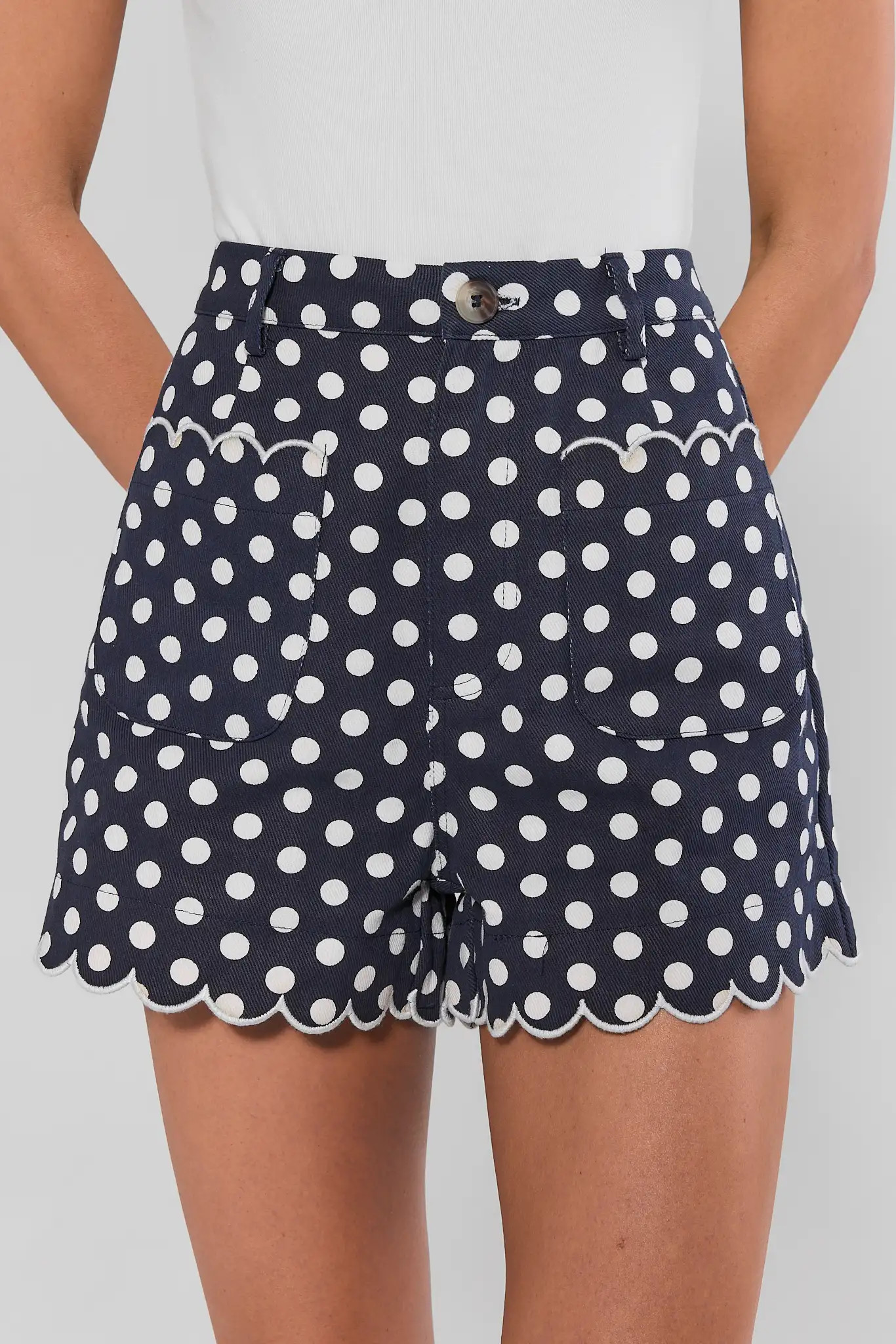 Navy Polka Dot Scalloped Shorts | Avara