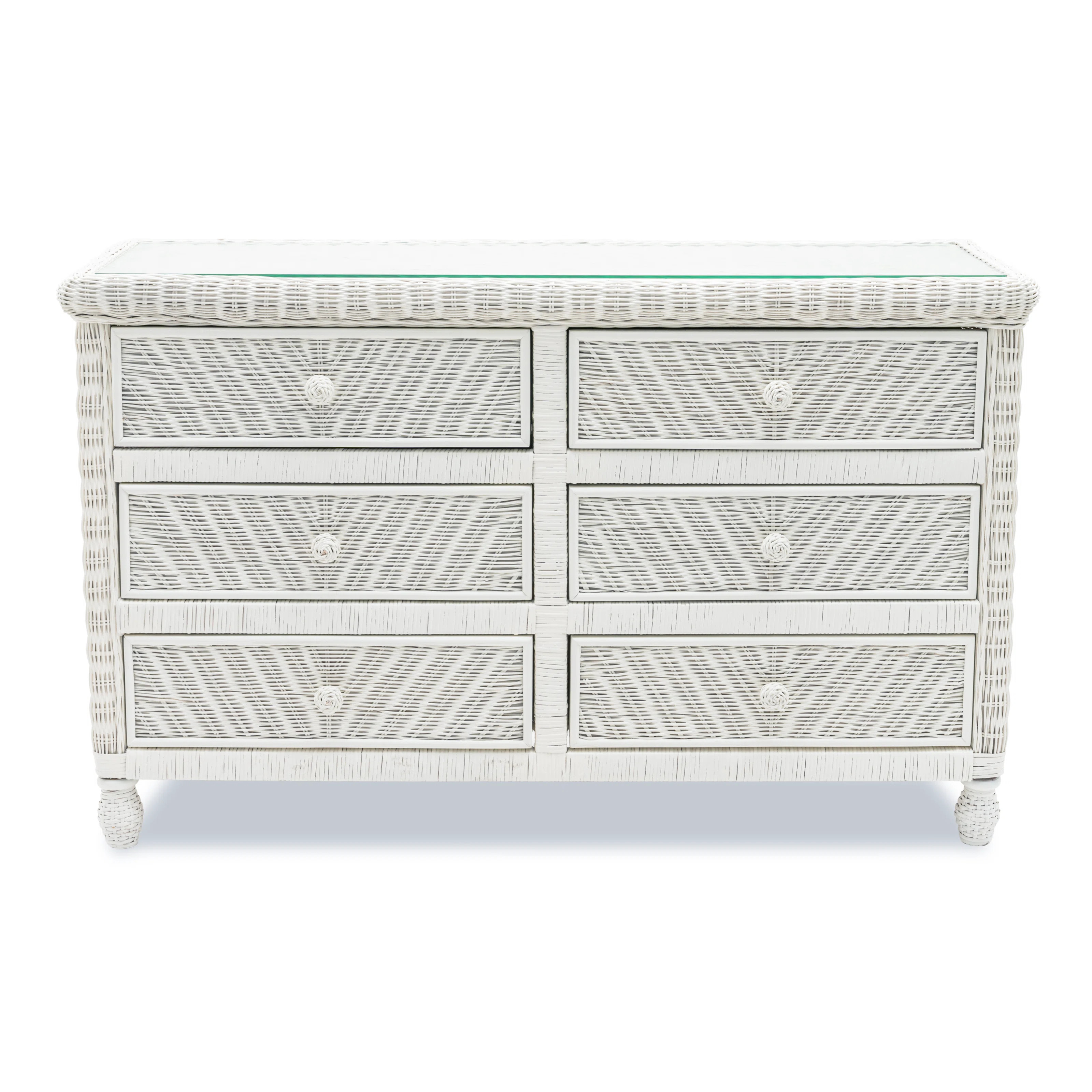 Alicia 6 Drawer 53" W Wicker Rattan Dresser White Coastal Florida Style | Wayfair North America
