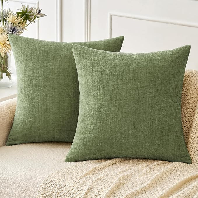 MIULEE Pack of 2 Couch Throw Pillow Covers 18x18 Inch Spring Soft Sage Green Chenille Pillow Cove... | Amazon (US)