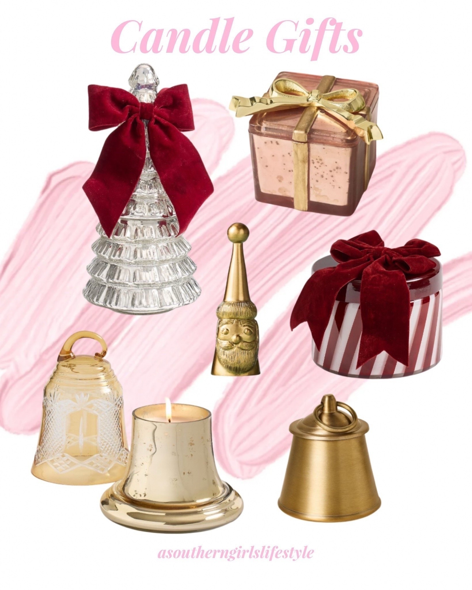 Beautiful Candle Gifts - (or to keep)

Silver Lidded Christmas Tree Candle,Giftbox Floral Sugared Poinsettia Glass Candle, Brass Santa Candle Snuffer, Bow Lidded Candy Stripe Candle, Cut Glass Bell Candle & Brass Santa Bell Candle

Christmas Decor. Christmas Home. Hostess Gift. Cozy Candles 

#LTKHome #LTKSeasonal #LTKHoliday
