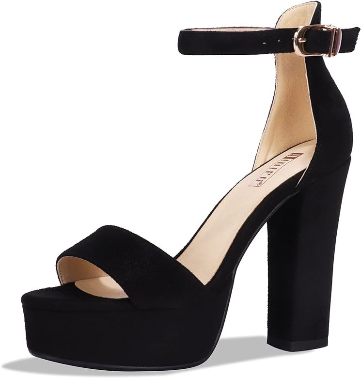 IDIFU Women's Platform Chunky High Heel Sexy Sandals Ankle Strap Open Toe Heeled Shoes for Wedding P | Amazon (US)