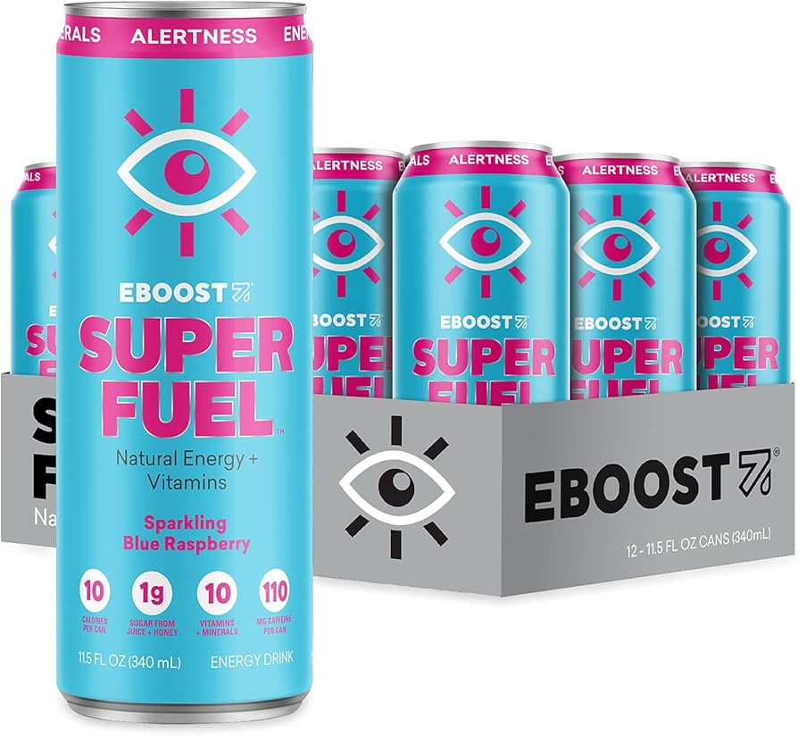 EBOOST Super Fuel Natural Energy Drink - Blue Raspberry - 12 Pack x 11.5 Fl Oz - Natural Caffeine... | Amazon (US)