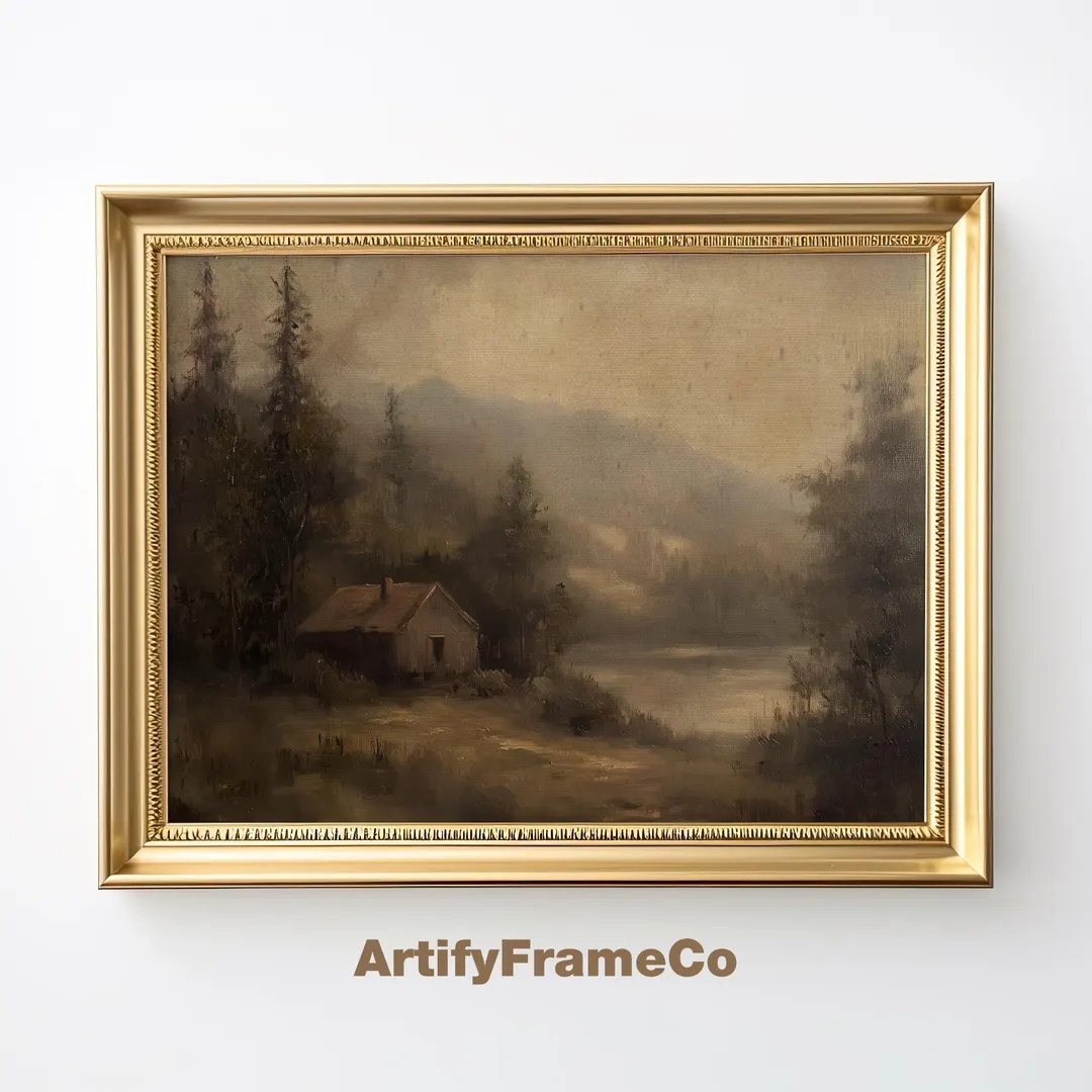 Misty Rustic Landscape Painting, Mountains Landscape DIGITAL Art, PRINTABLE Neutral Wall Art, Vin... | Etsy (US)