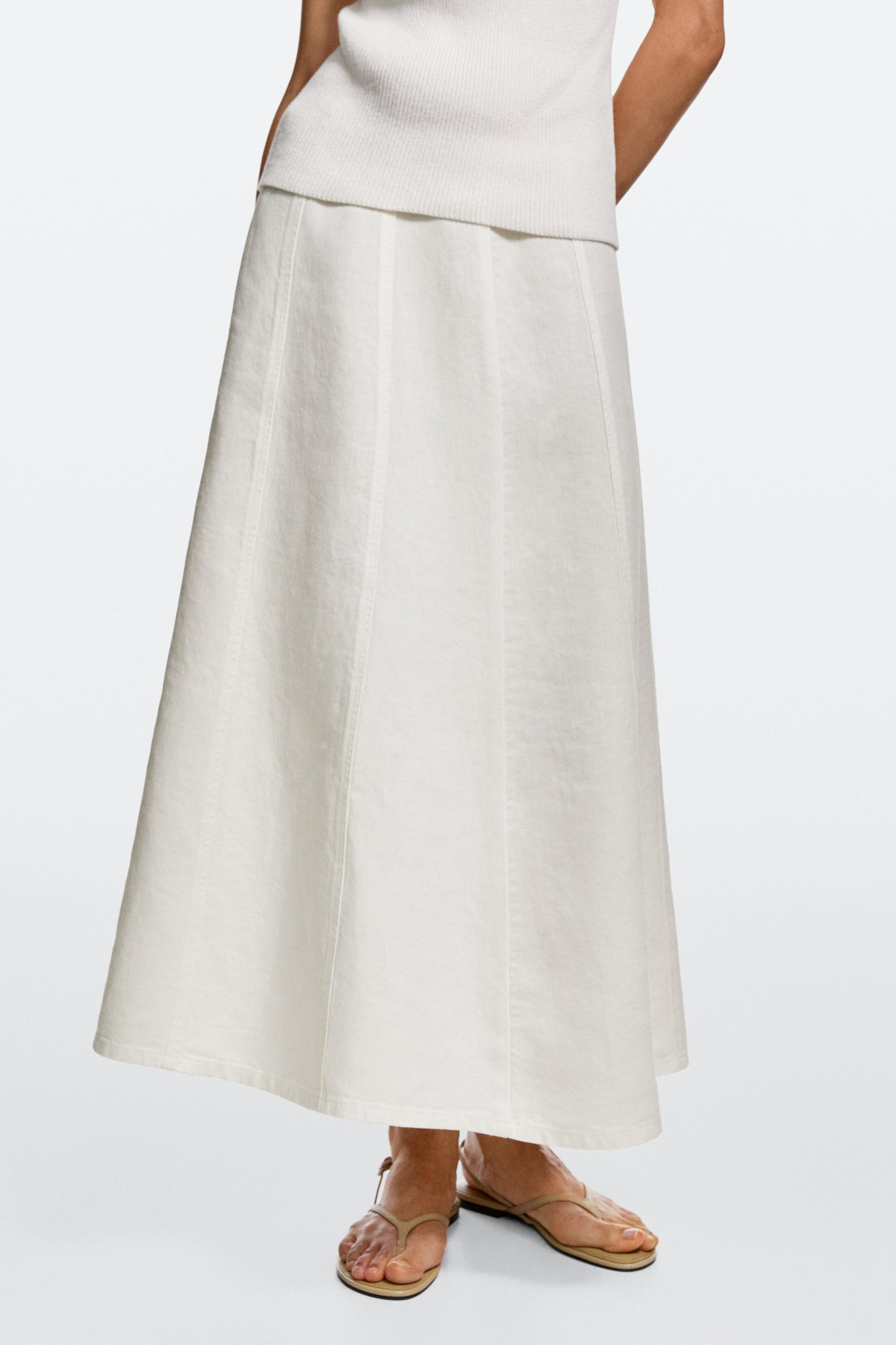 100% linen denim-effect midi skirt | Zara US