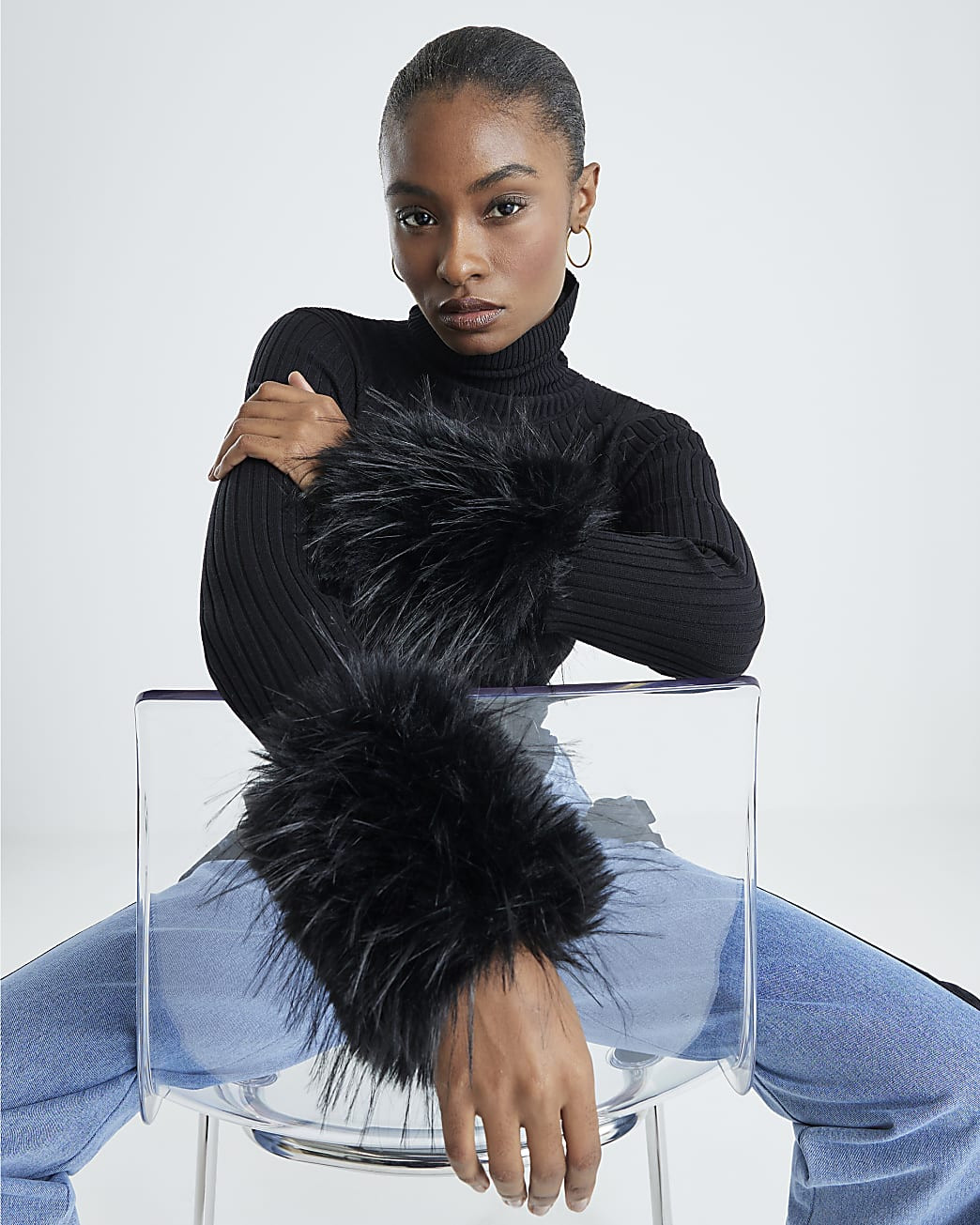 Black Faux Fur Oversized Cuffs | River Island UK & IE