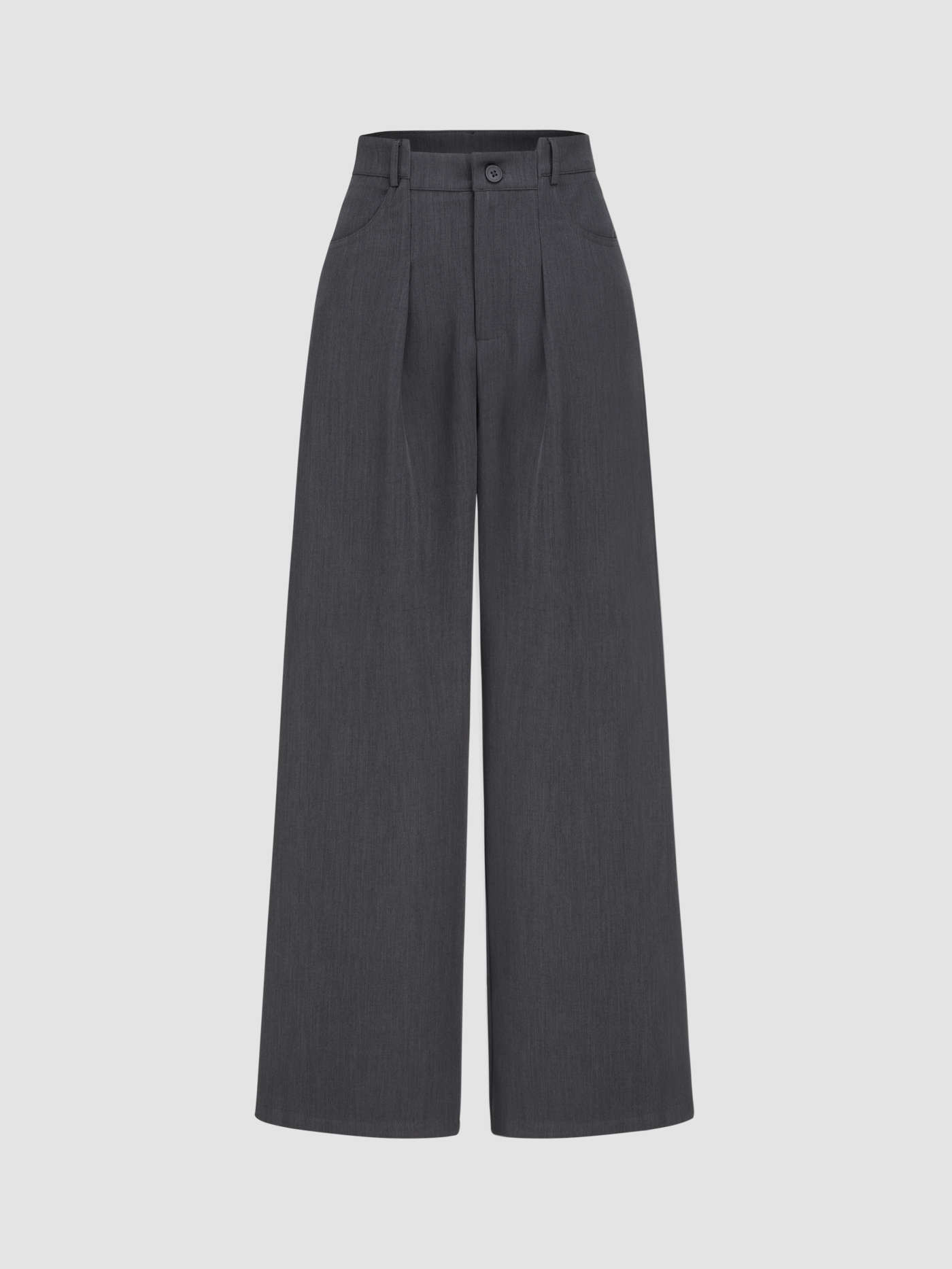 Woven Mid Waist Solid Pleated Straight Leg Trousers For Daily Casual Work | Cider