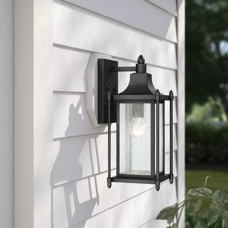 Alondra Black Seeded Glass Outdoor Wall Lantern | Wayfair Professional