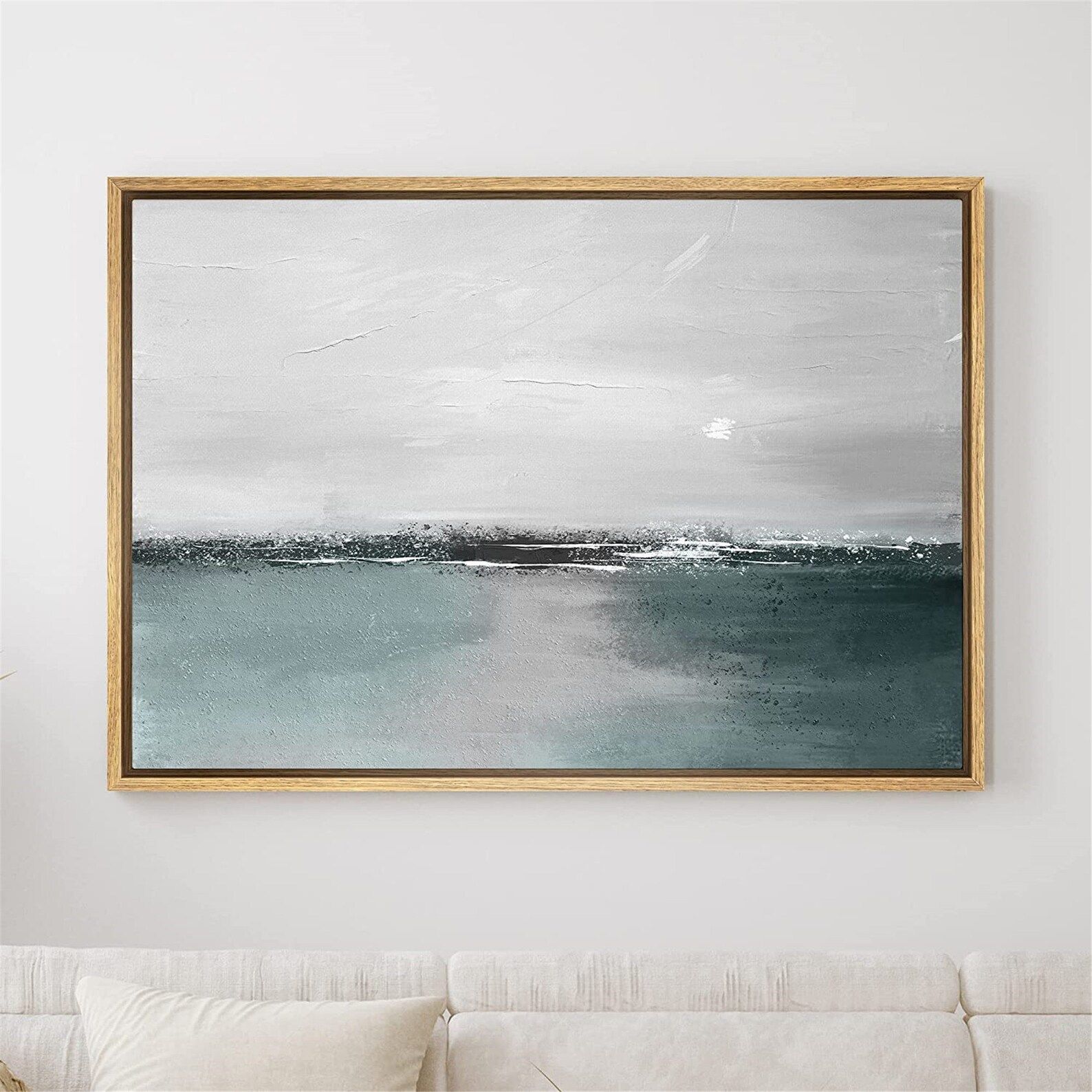 SIGNWIN Framed Canvas Print Wall Art Teal Black Gray Grunge Abstract Ocean Landscape Print Modern... | Etsy (US)