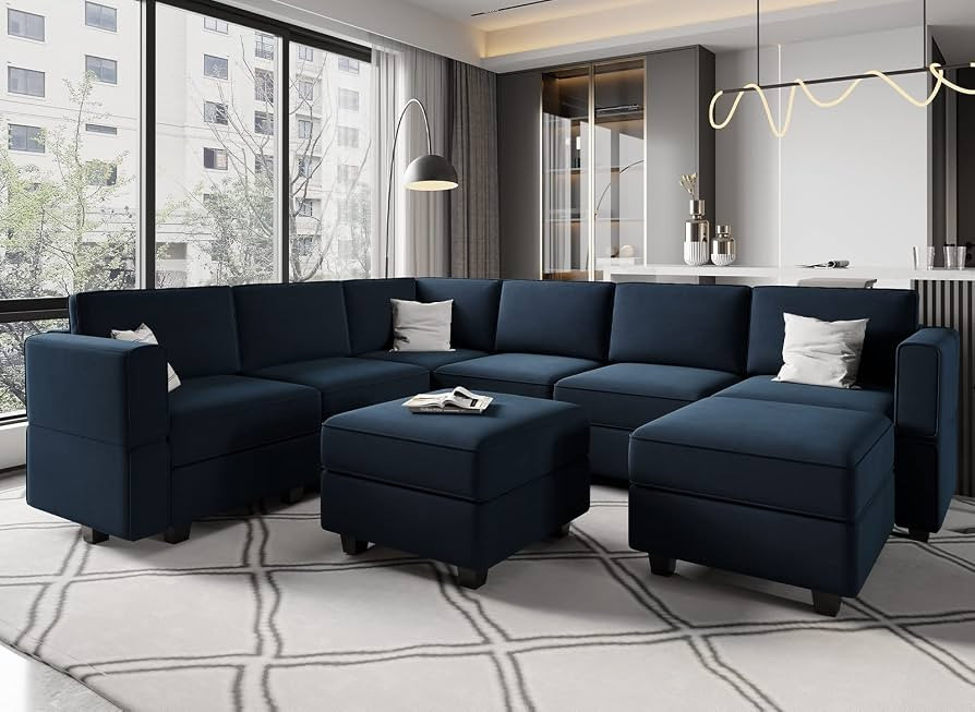 Belffin Modular Velvet Sectional Sofa with Storage Seat Oversized U Shaped Couch with Reversible ... | Amazon (US)