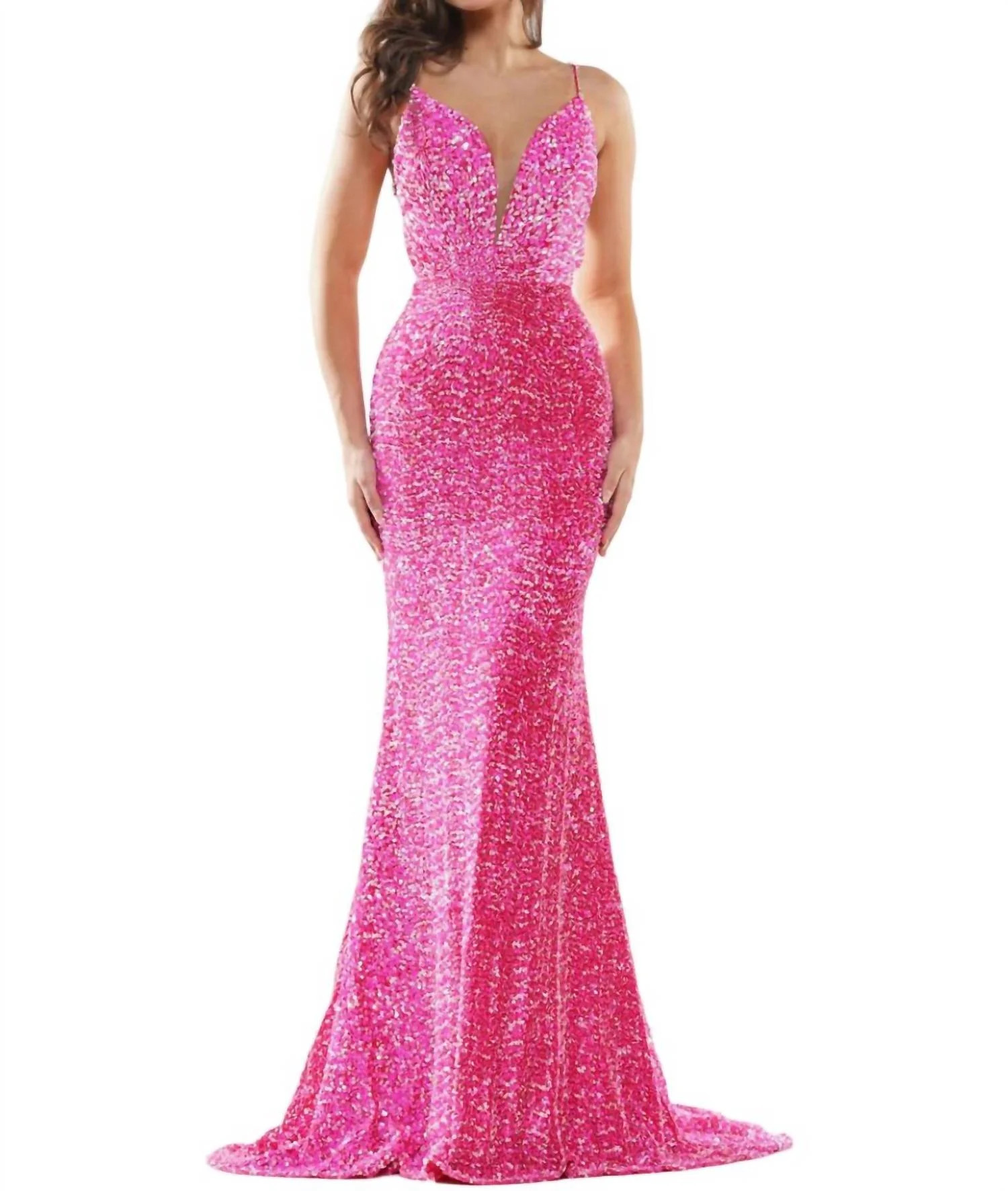 Sequin Mermaid Prom Gown In Hot-Pink | Shop Simon