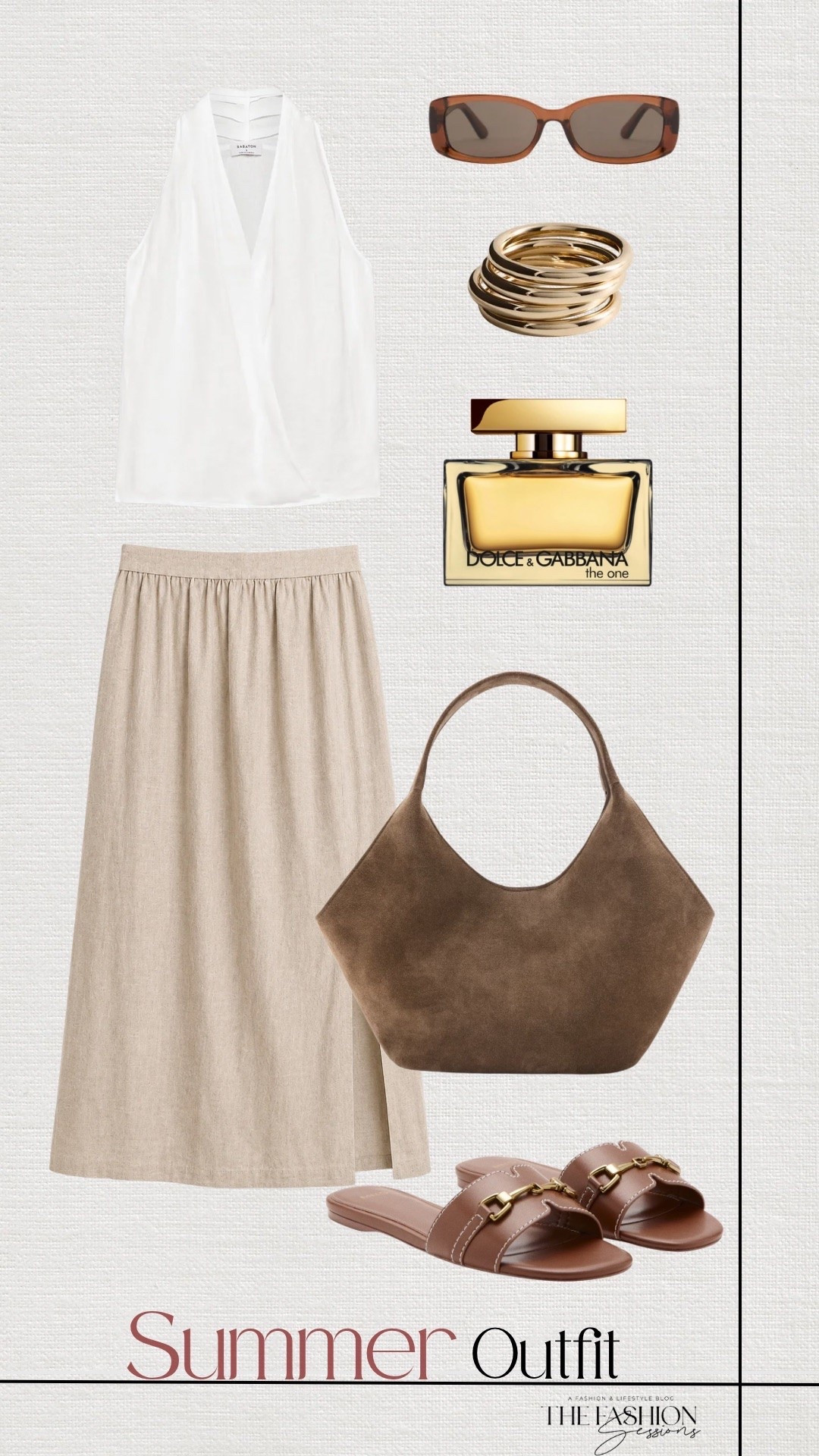 Summer Outfit | Linen Halter Top | Linen Skirt | Suede Bag | Gold Jewelry | Dolce and Gabbana Perfume |

#LTKSeasonal #LTKootd