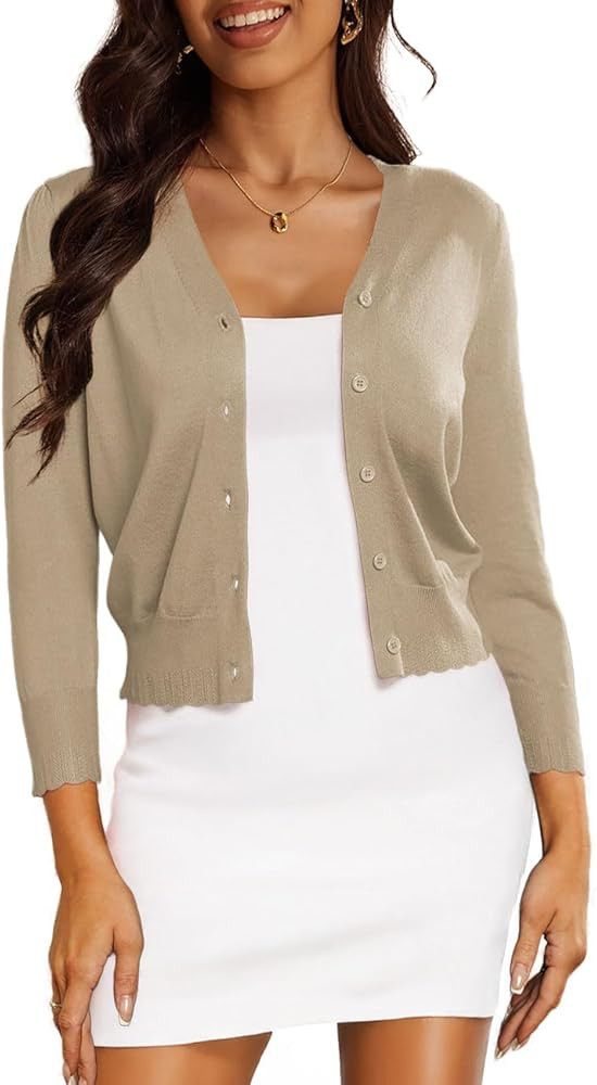 CPOKRTWSO Women's Cropped Cardigan 3/4 Sleeve Bolero Shrug for Dresses Lightweight Open Front But... | Amazon (US)