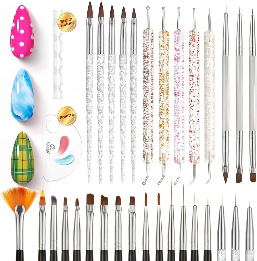Beetles 31pcs Nail Art Brushes, Dotting Tools, Nail Art Pens, Dust Brush, Striping Liner Fingerna... | Amazon (US)