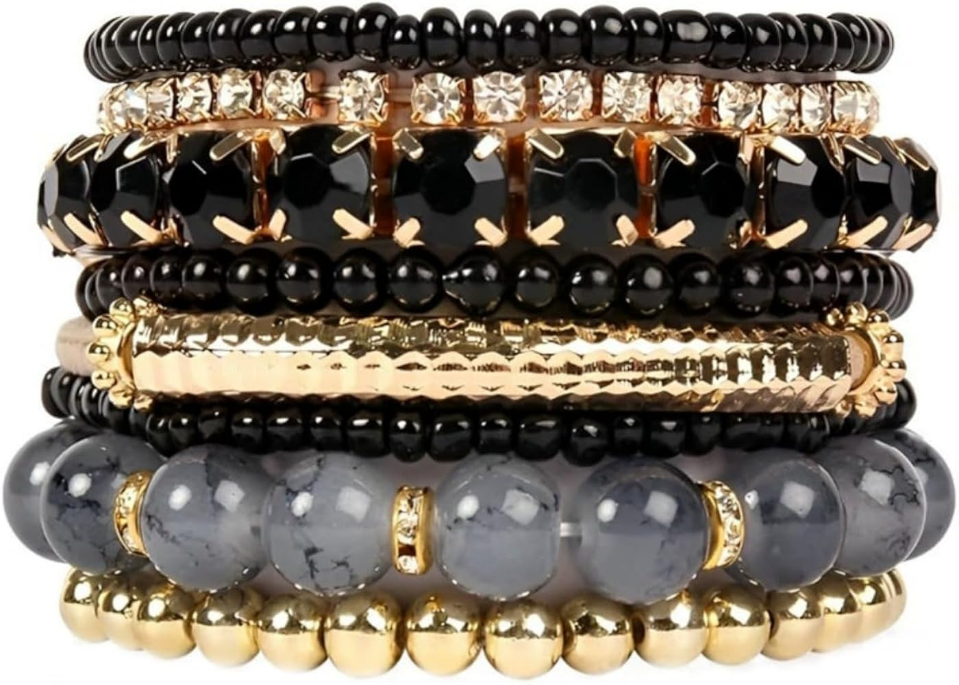 Bohemia Multilayer Stackable Crystal Beaded Bracelets Set Colorful Surfer Heishi Clay Gold Beaded... | Amazon (US)