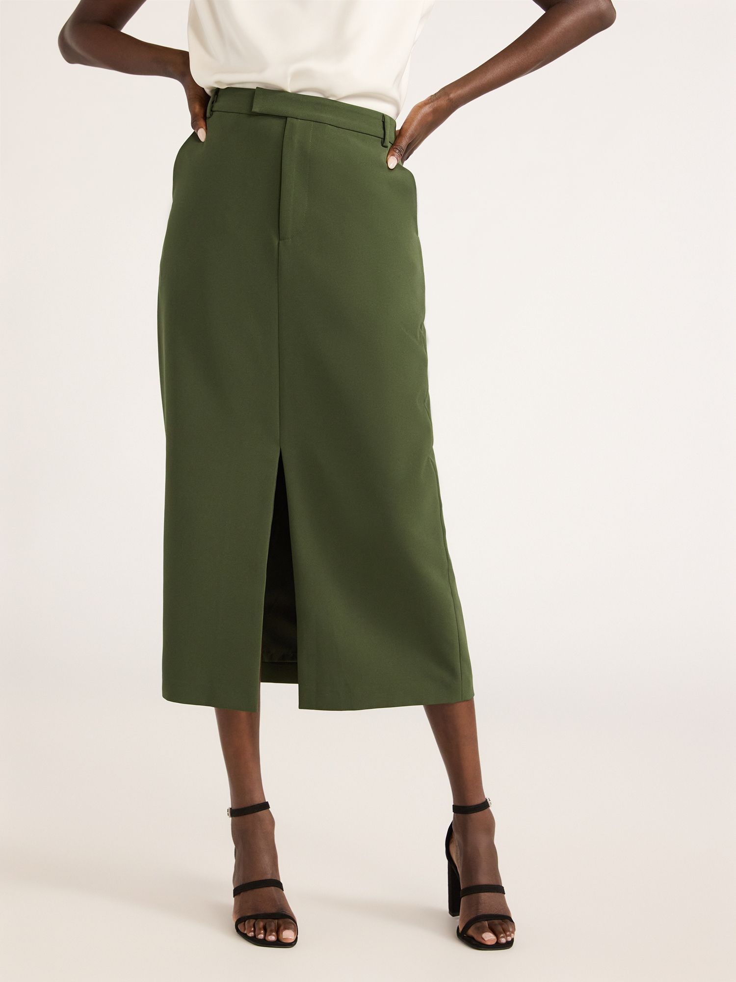 Scoop Women’s Ultimate Crepe Front Slit Midi Skirt, Sizes 0-20 | Walmart (US)