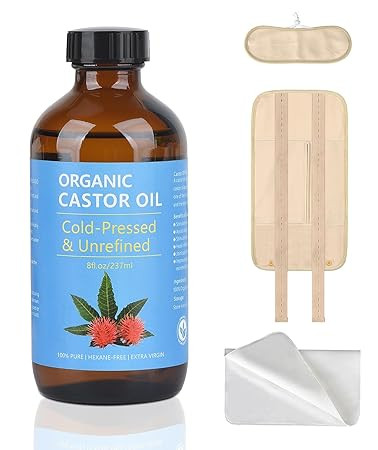 Castor Oil Organic Cold Pressed Unrefined, Amber Glass Bottle with Castor Oil Pack Wrap and Cotto... | Amazon (US)