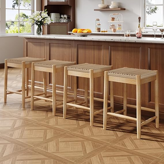 Merax Counter Height Barstools Set of 4, Wood Backless Counter Stools with Acacia Wood Legs and N... | Amazon (US)