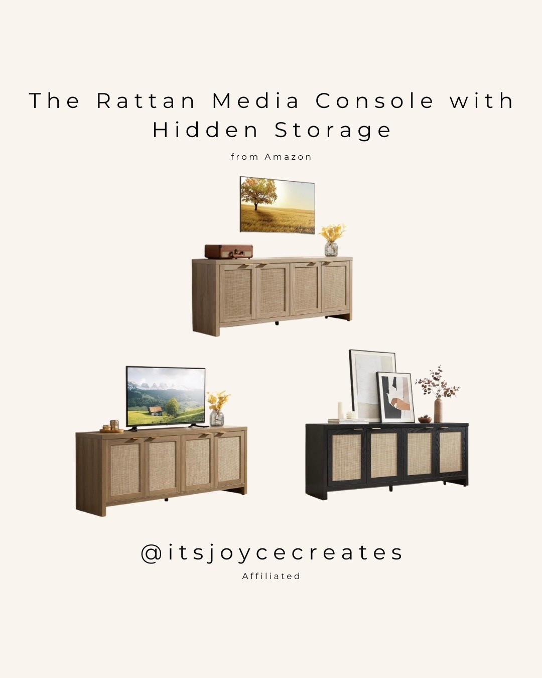 If you love boho with clean storage, this rattan TV stand is such a good find. Four rattan doors, tons of hidden storage, adjustable shelves, and cable holes to keep everything looking tidy. The design feels warm, textured, and perfect for both living rooms and bedrooms.

#BlackFridayDeals #TVStand #BohoHome #RattanFurniture #HomeDecorFinds #LivingRoomInspo #FarmhouseStyle #MediaConsole #HomeStyling #NeutralHome #StorageSolutions #AmazonFindsu

#LTKSaleAlert #LTKCyberWeek #LTKHome