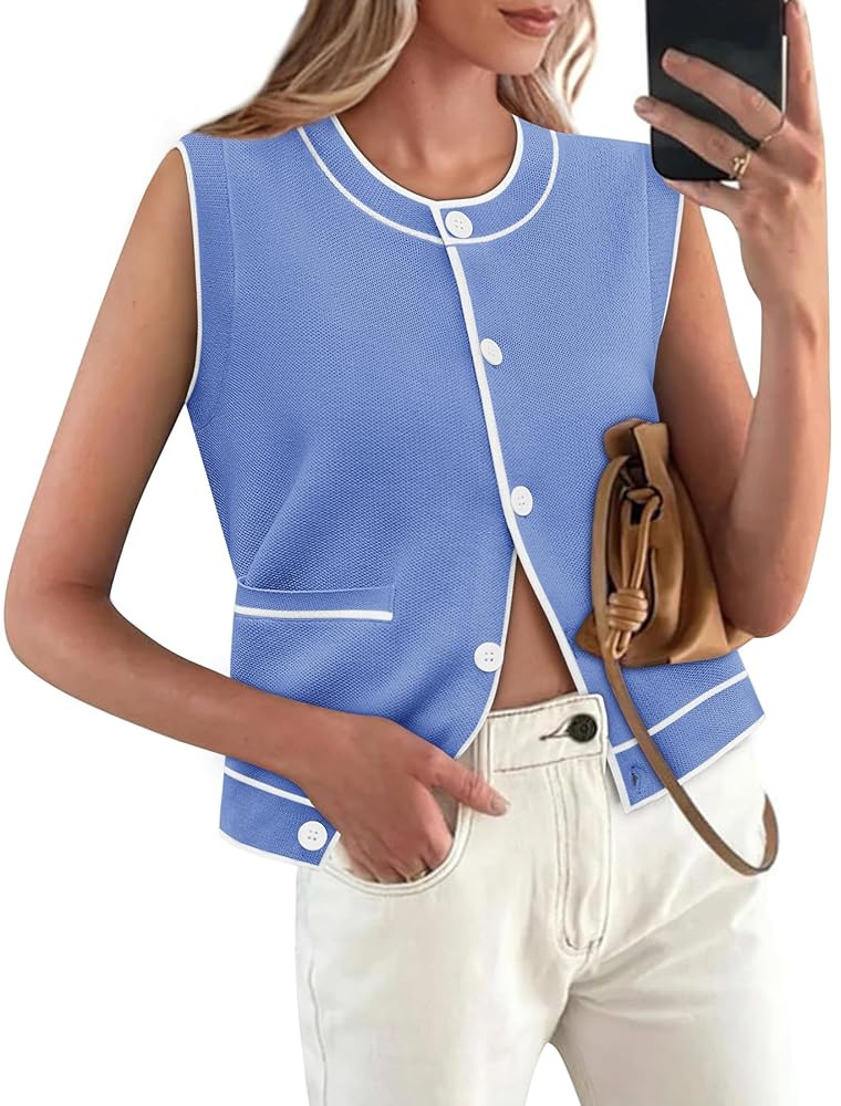 Yousify Womens Knit Tank Tops 2025 Summer Sleeveless Sweater Vest Round Neck Button Down Casual C... | Amazon (US)