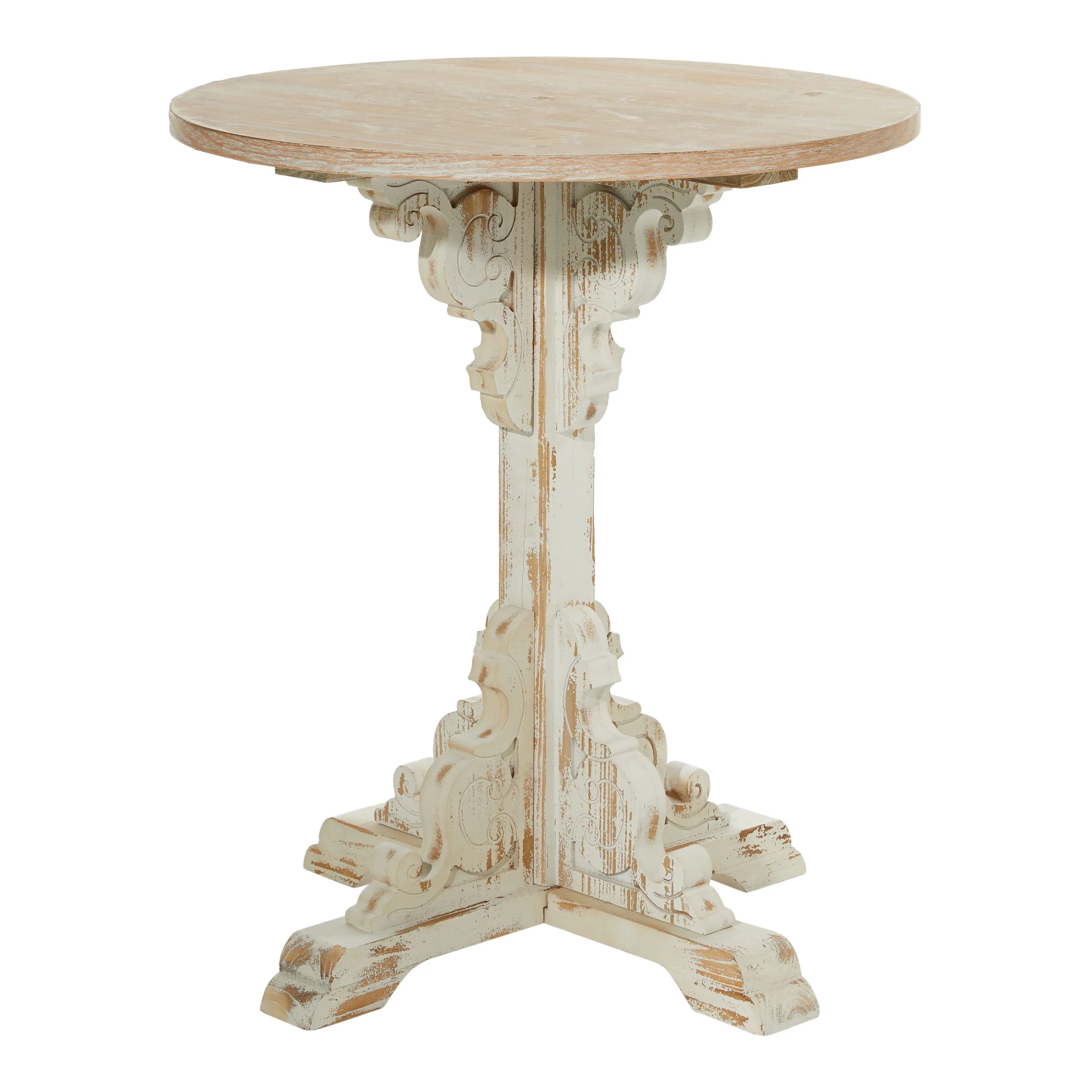 DecMode Small Round Antique White Wood Accent Table with Bastille Base, 26" x 29" | Walmart (US)