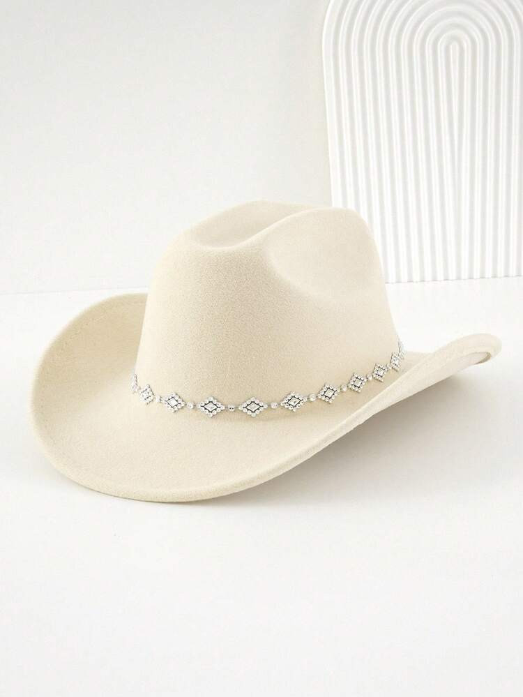 1pc Women's Solid Color Rhombus Sequin Decor Western Cowboy Hat, Unisex Elegant Casual Small Fedora Hat Suitable For Daily Use | SHEIN