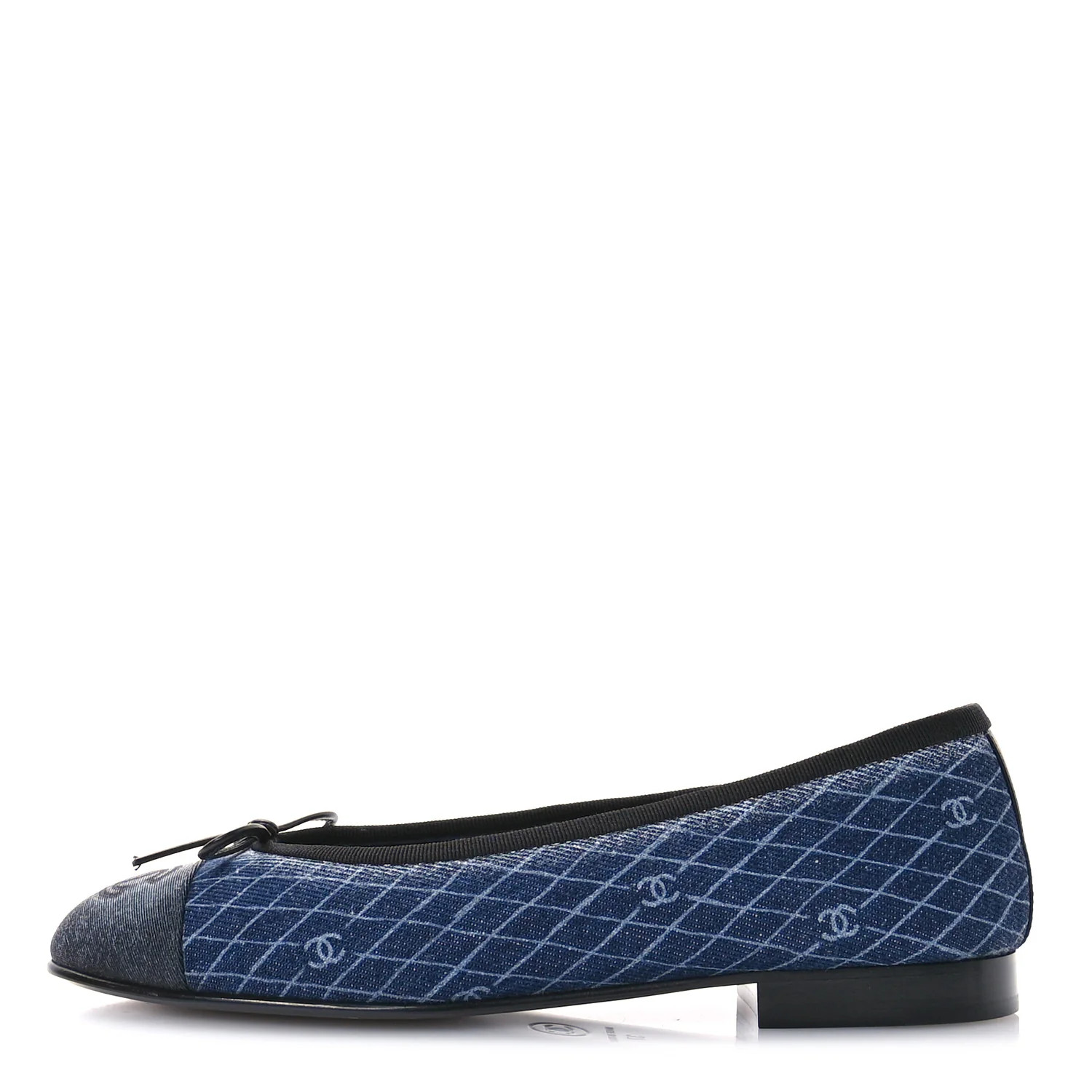 Denim Printed Quilt CC Cap Toe Ballerina Flats 37 Navy Blue Dark Grey | FASHIONPHILE (US)