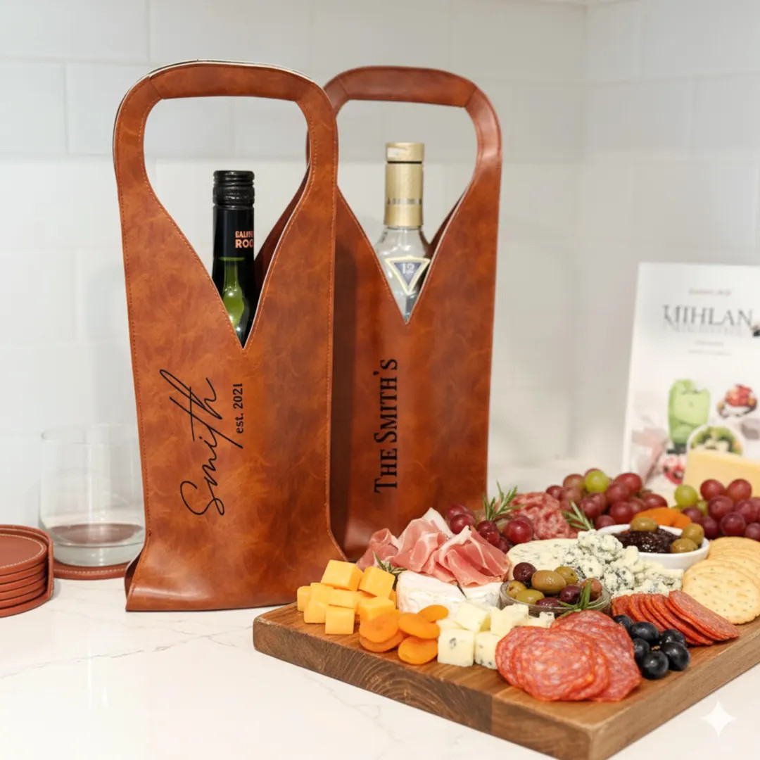 Leather engraved wine tote bag, Wine caddy, Personalized wine tote, Gifts for wine lovers, Housew... | Etsy (US)