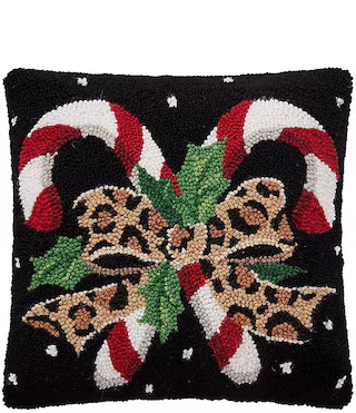 Peking Handicraft Holiday Collection Leopard Candy Canes Wool Hooked Pillow | Dillard's | Dillard's