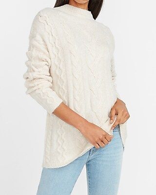 Cable Knit Mock Neck Sweater White Women's XL | Express