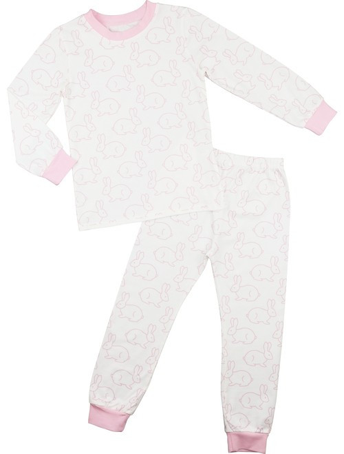 Pink And White Knit Bunny Pajamas | Cecil and Lou