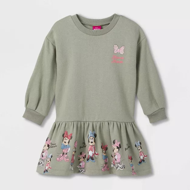 Toddler Girls' Minnie Mouse Printed Sweatshirt Dress - Green | Target