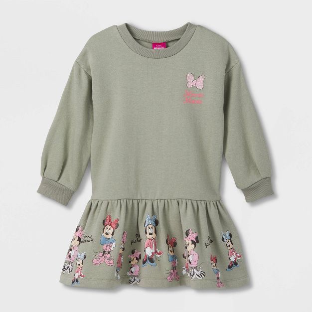 Toddler Girls' Minnie Mouse Printed Sweatshirt Dress - Green | Target
