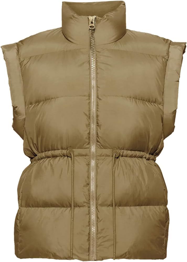 VAOYIU Womens Puffer Vest Adjustable Drawstring Waist Lightweight Quilted Zip Up Vest with Pocket... | Amazon (US)