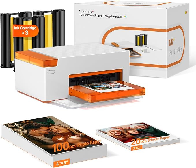 Liene M110 4x6'' & 3x3 Photo Sticker Printer Bundle (100 pcs Photo+20 pcs Sticker+3 Ink Cartridge... | Amazon (US)